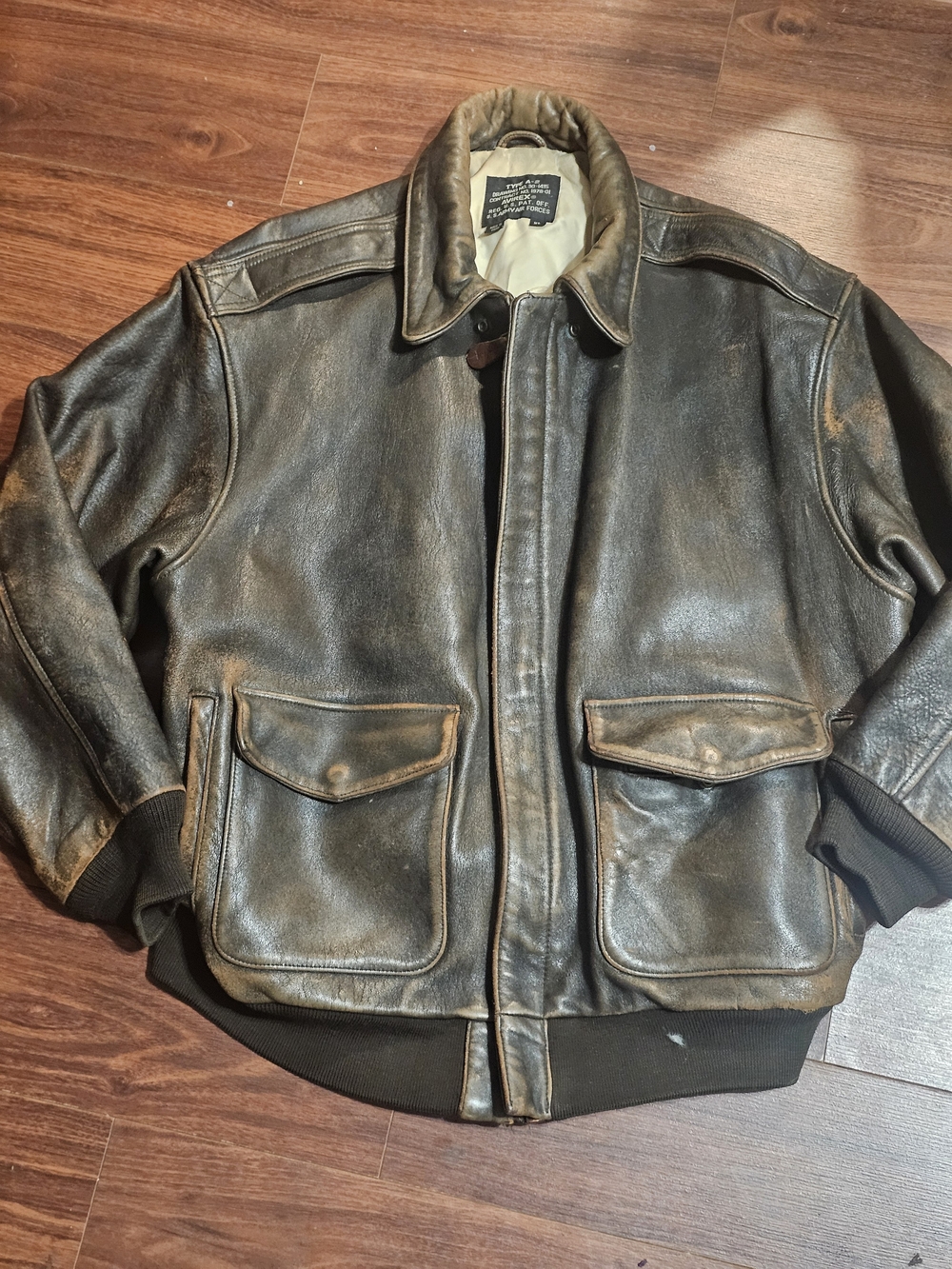 Avirex Men's Type A-2 Stars & Stripes Brown Leather Bomber Jacket